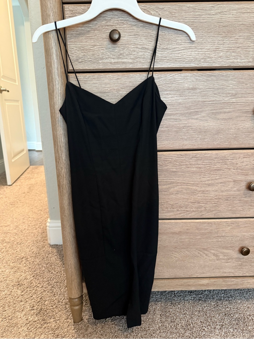 L’Agence Black Spaghetti Strap Midi Dress - Classic Slip Style